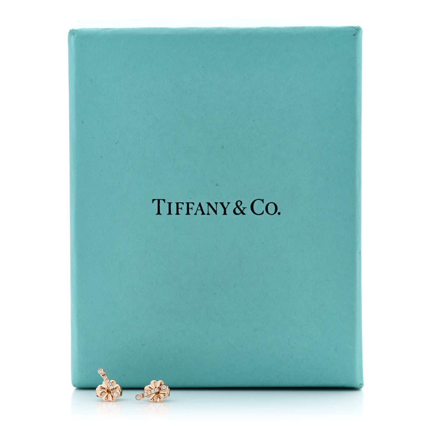 18K Rose Gold Diamond Fleur de Lis Key Bar Earrings
