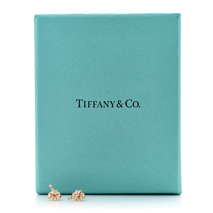 Tiffany 18K Rose Gold Diamond Fleur de Lis Key Bar Earrings 6 of 6