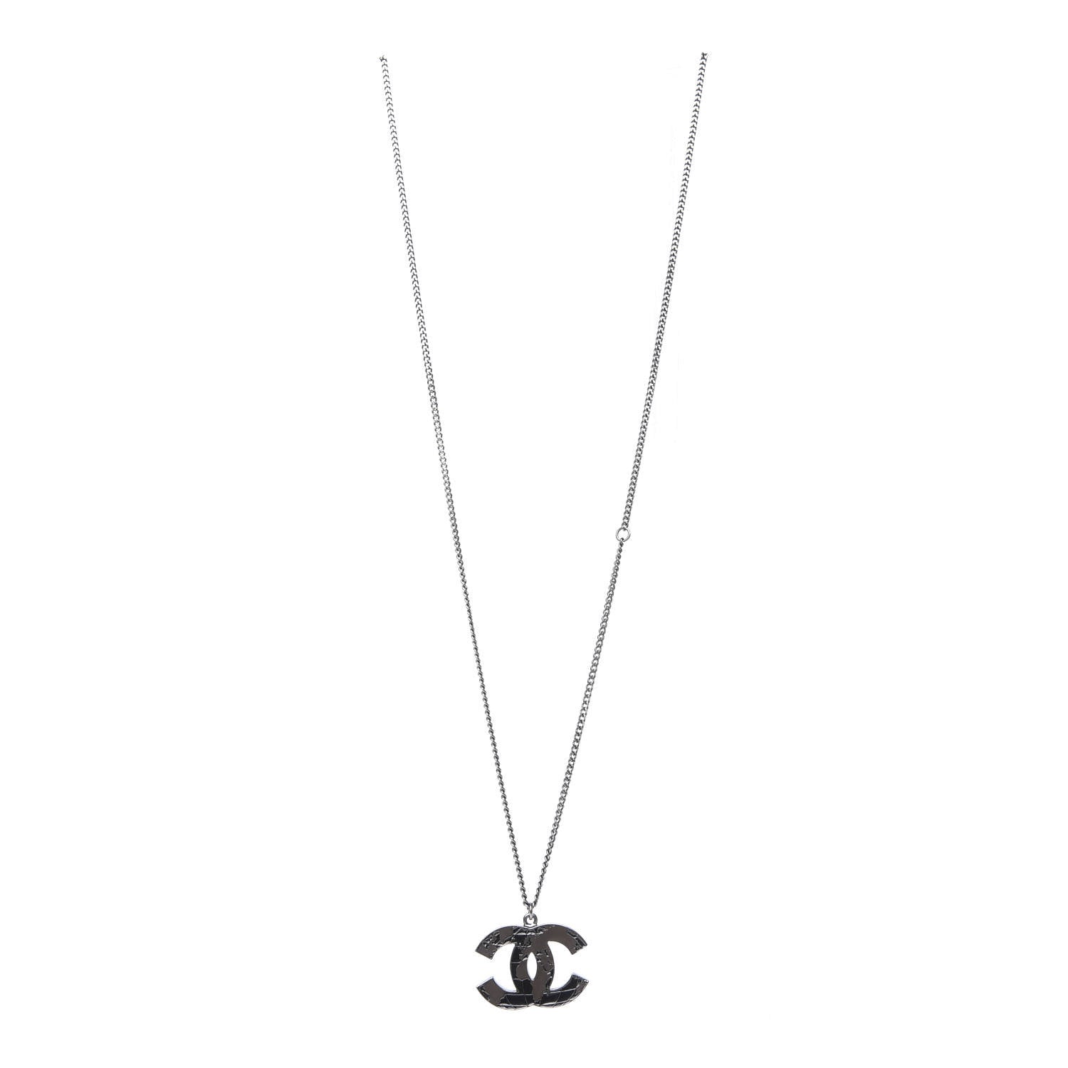Chanel Ruthenium Globe CC Pendant Necklace Dark Silver 2 of 5