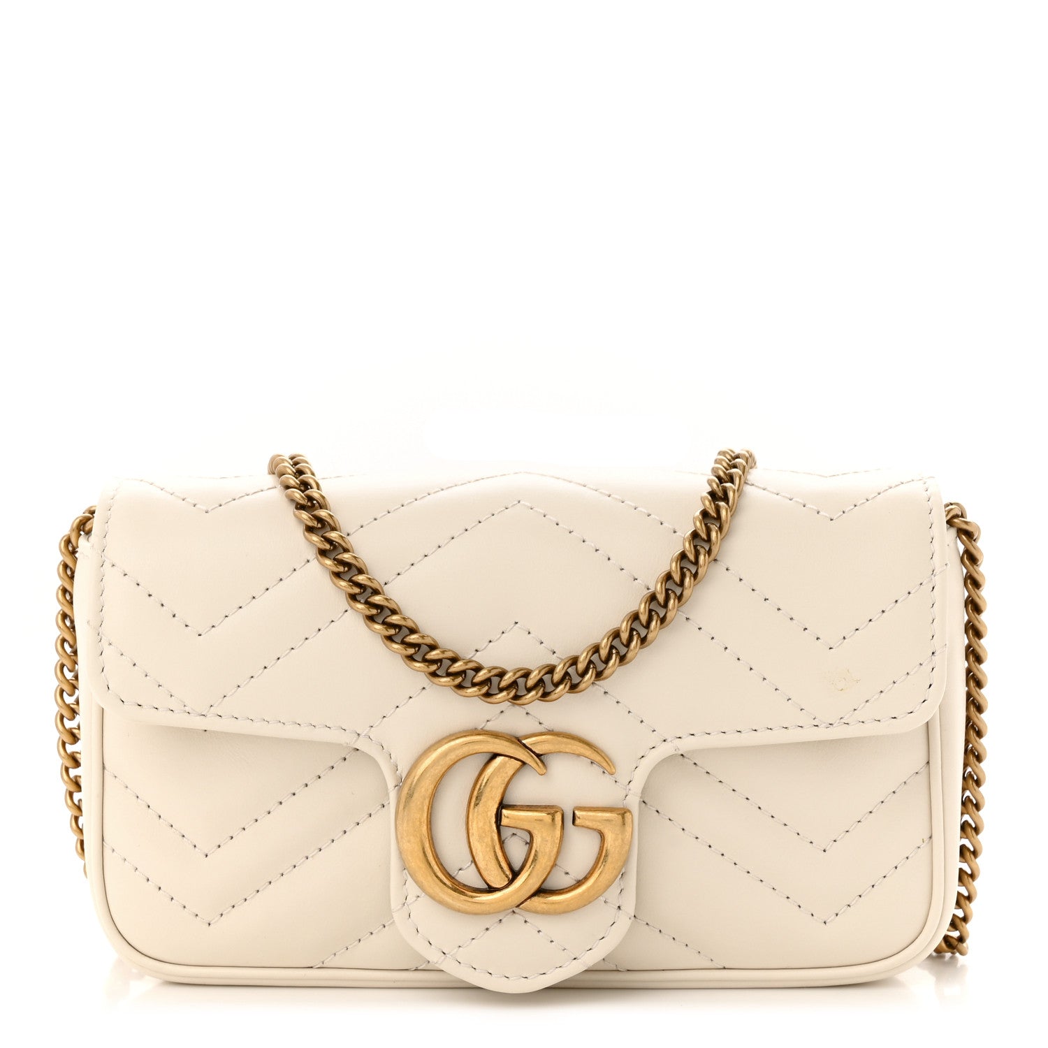 Gucci Calfskin Matelasse Super Mini GG Marmont Shoulder Bag White 1 of 12