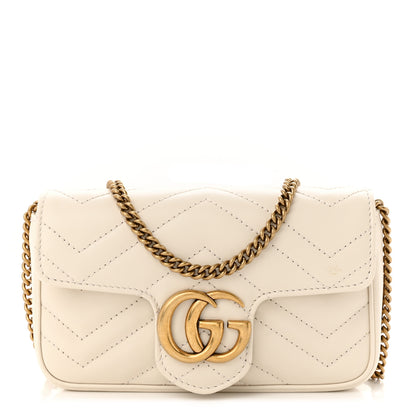 Gucci Calfskin Matelasse Super Mini GG Marmont Shoulder Bag White 1 of 12