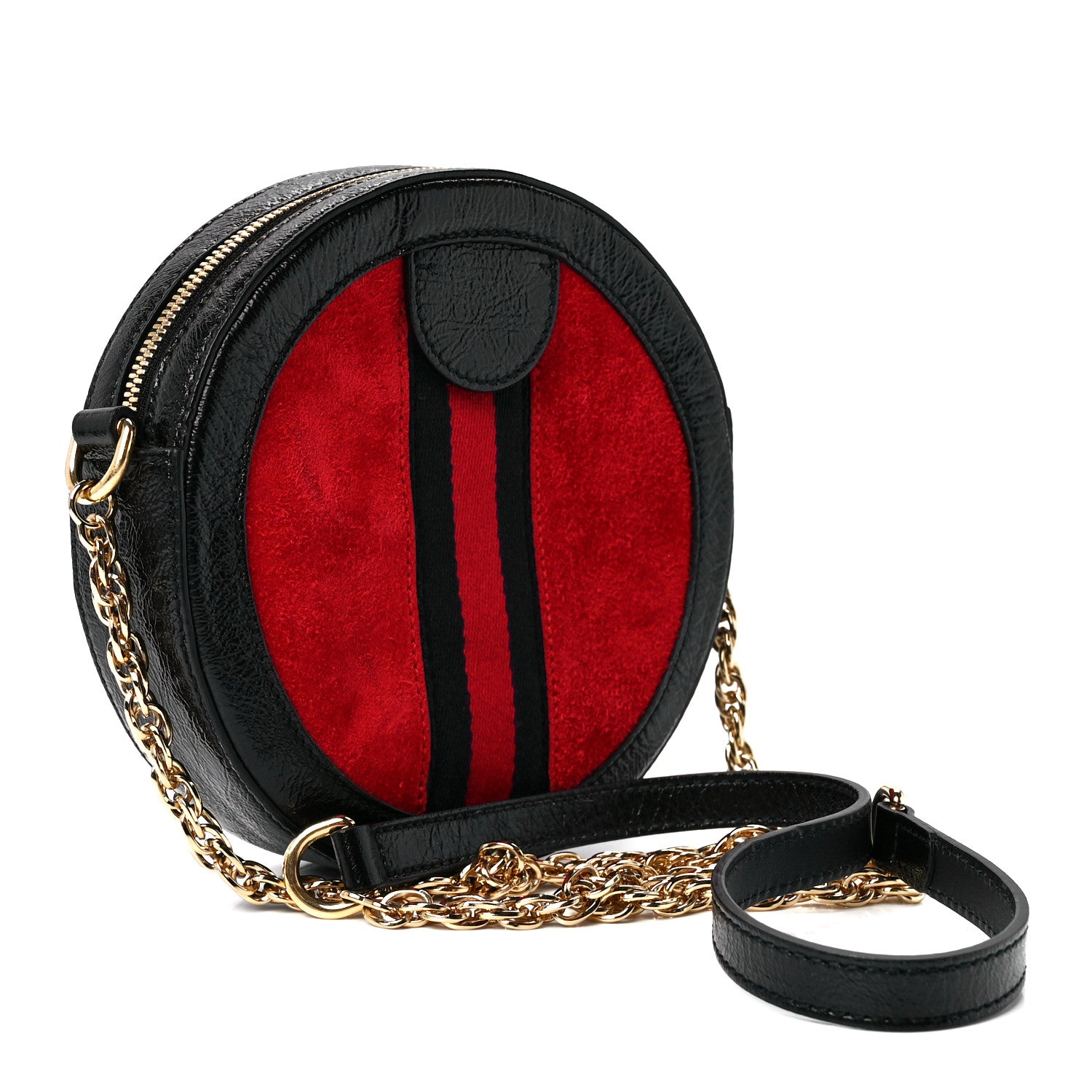 Gucci Suede Patent Web Mini Ophidia Round Shoulder Bag Hibiscus Red Black 4 of 13