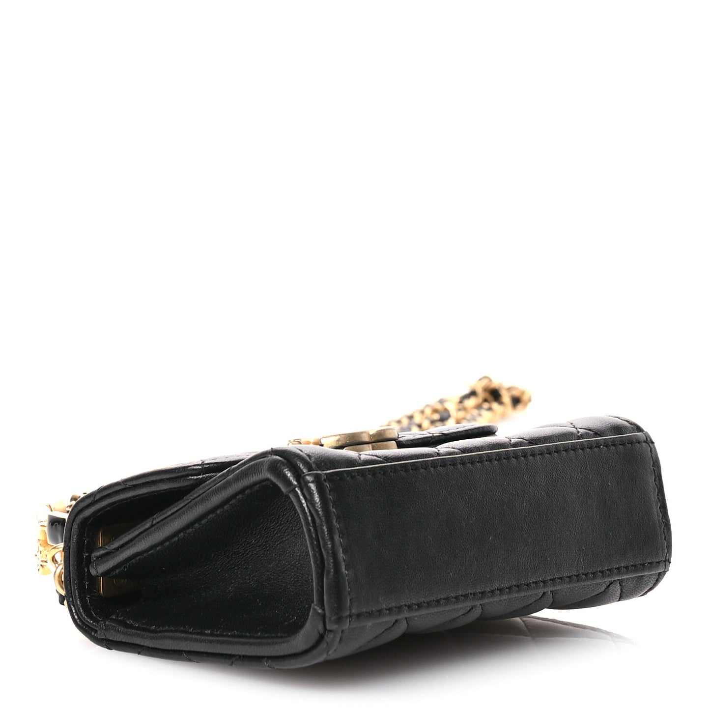 Lambskin Enamel Quilted Mini Top Handle Flap Black