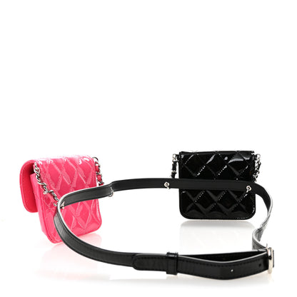 Chanel Patent Quilted Belt In Love Double Mini Flap Waist Bag Black Pink 3 of 16
