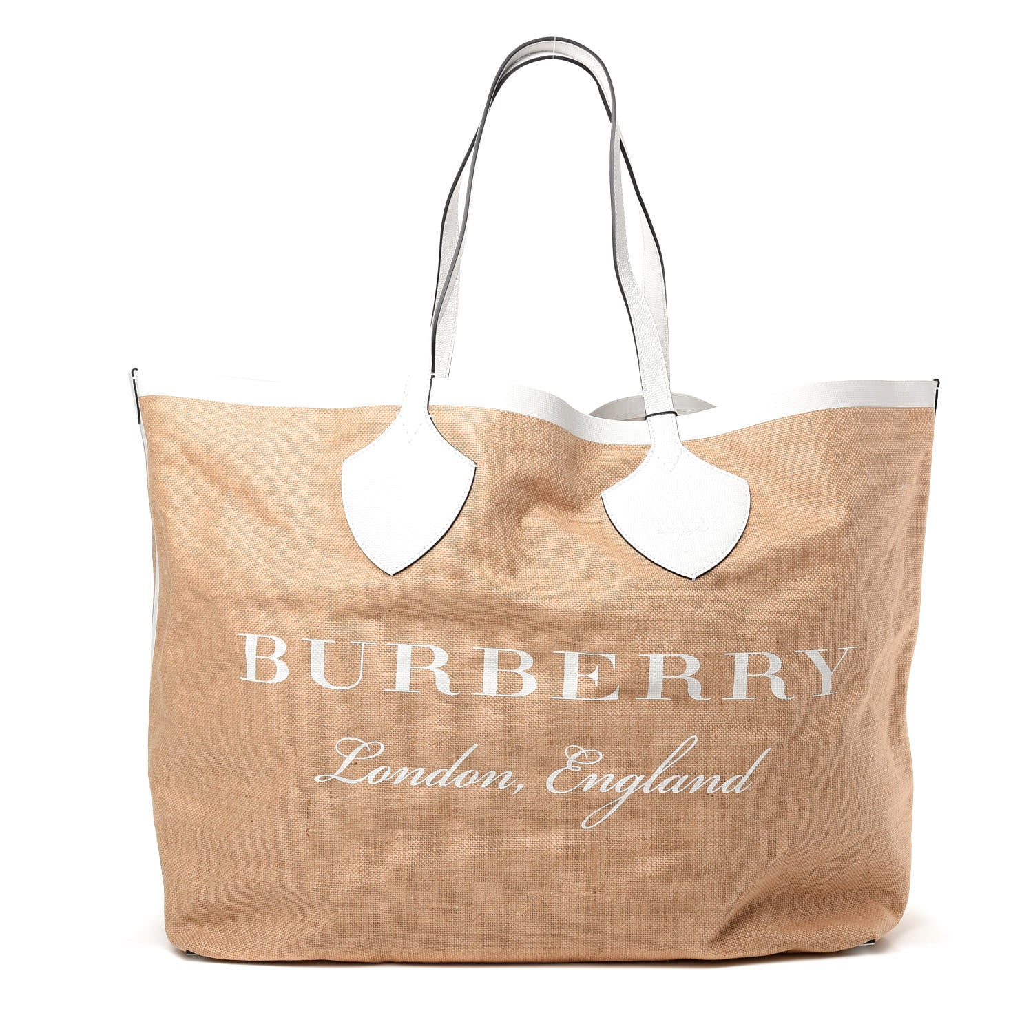 Burberry Raffia Logo Print The Giant Reversible Tote Bag Chalk White 1 of 9