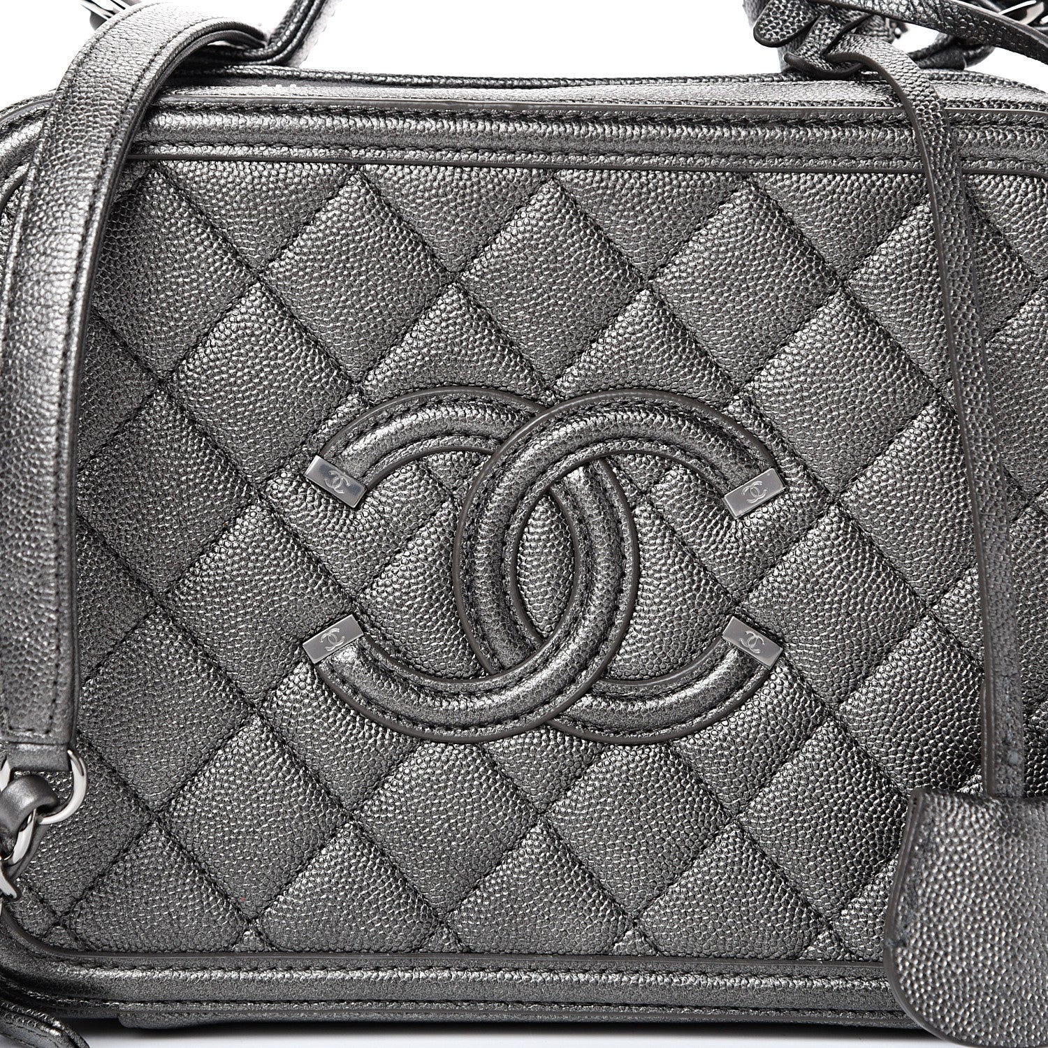 Chanel Metallic Caviar Quilted Medium CC Filigree Vanity Case Dark Silver 7 of 11