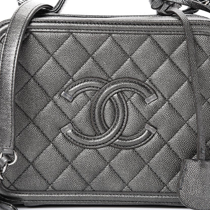 Chanel Metallic Caviar Quilted Medium CC Filigree Vanity Case Dark Silver 7 of 11
