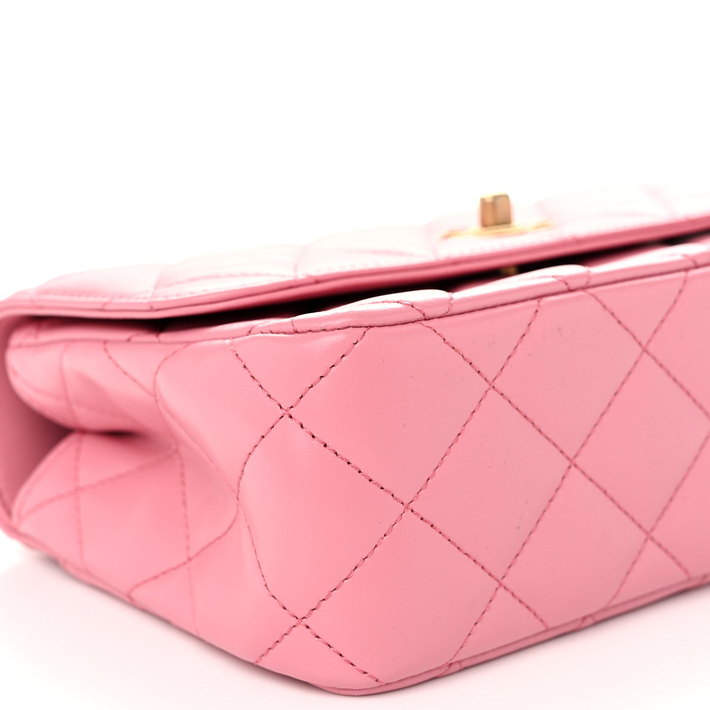 Lambskin Metal Quilted Twist Top Handle Flap With Chain Light Pink