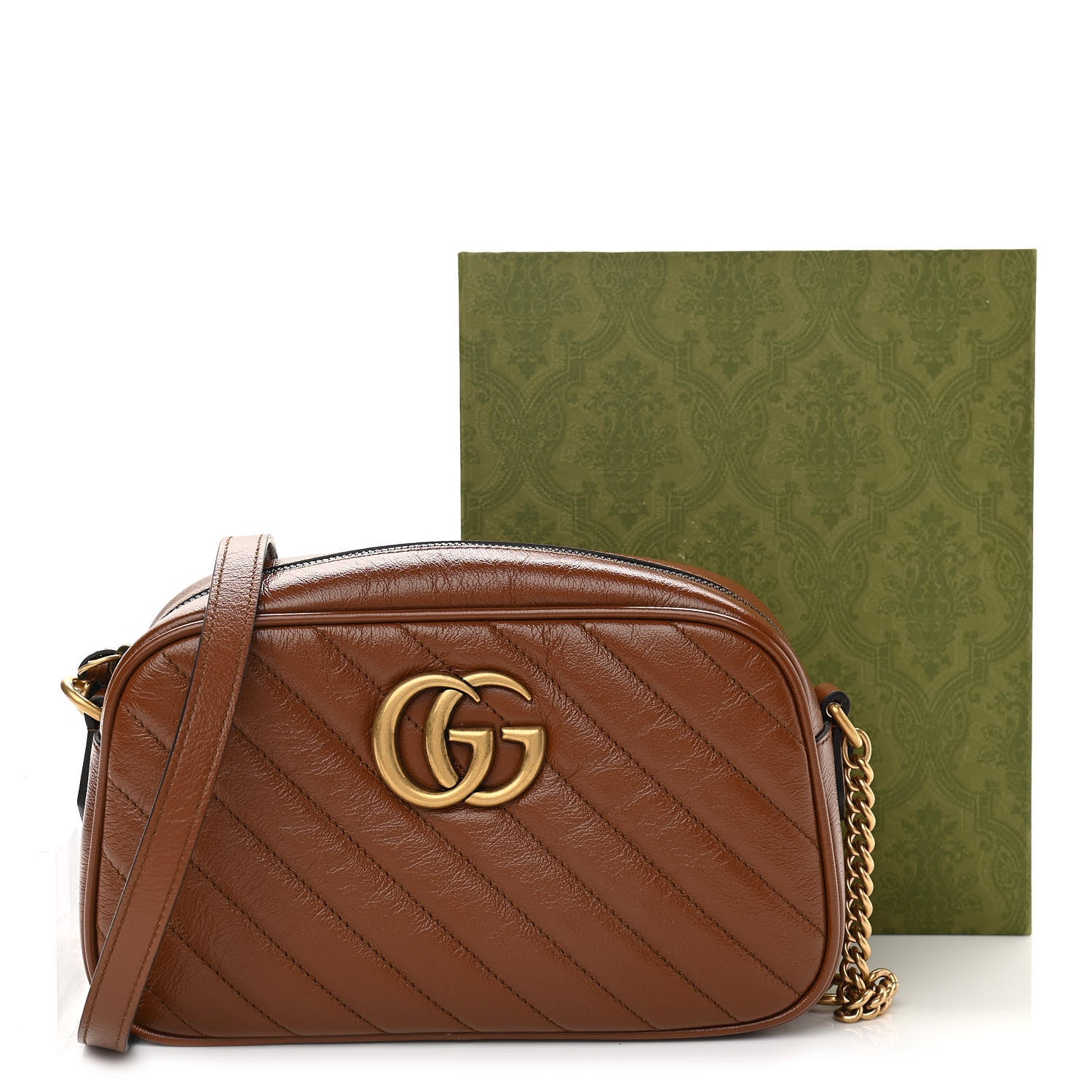 Gucci Glazed Calfskin Matelasse Diagonal Small GG Marmont Chain Shoulder Bag Cuir 12 of 12