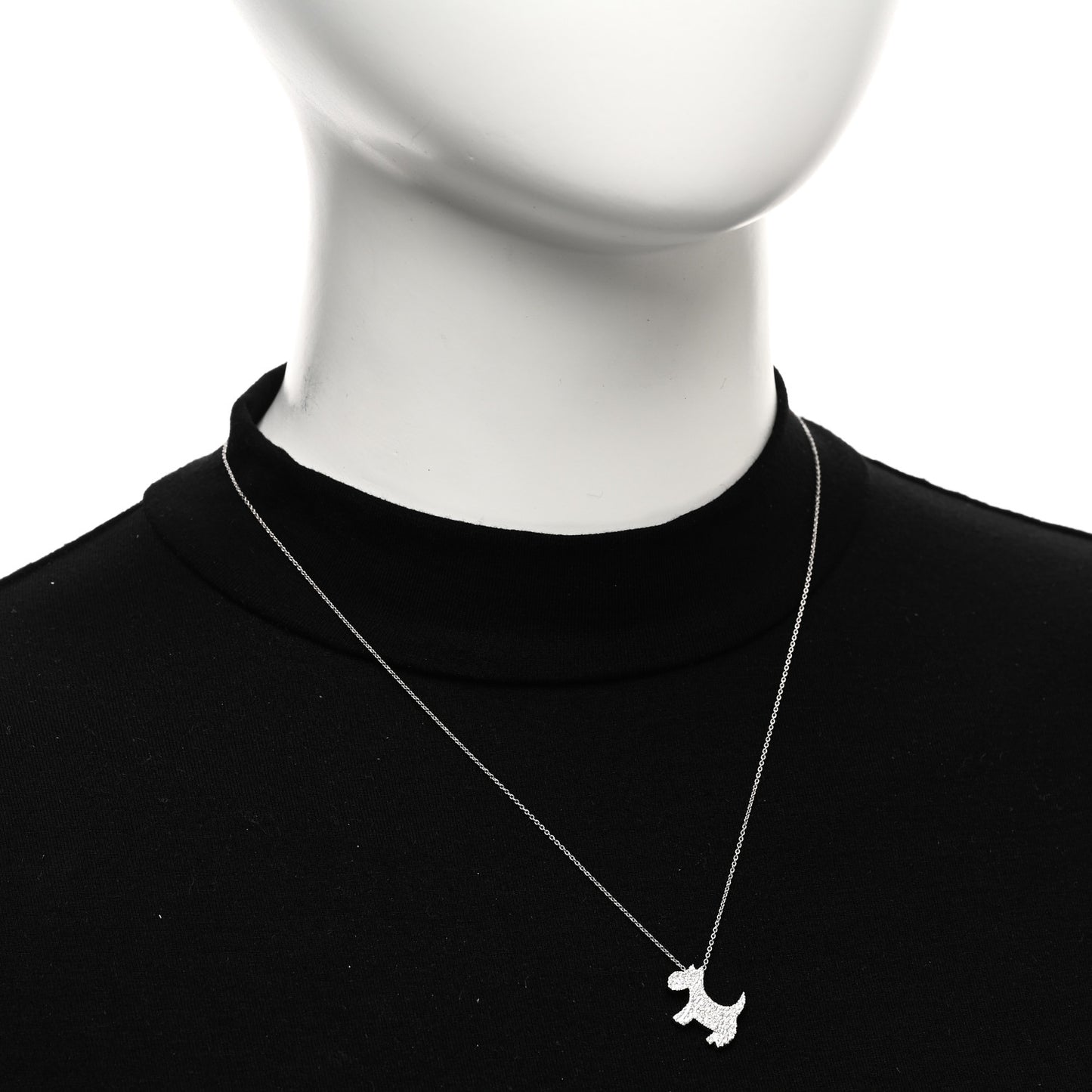 18K White Gold Diamond Scottie Dog Pendant Necklace