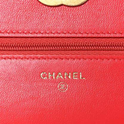 Chanel Lambskin Resin Quilted Wallet On Chain WOC Red 6 of 11