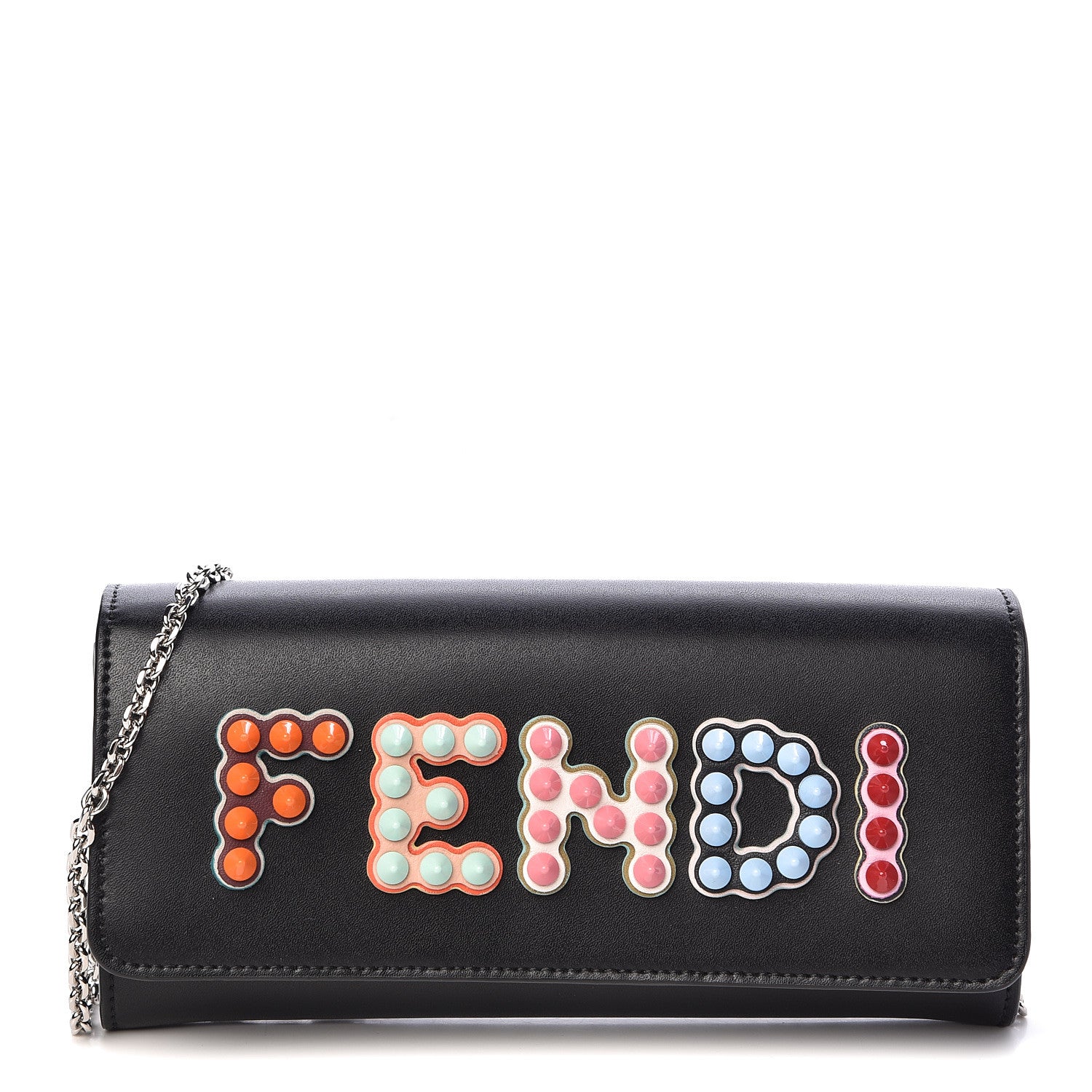 Fendi Vitello Liberty Fun Fair Studded Continental Wallet On Chain Black Multicolor 1 of 9