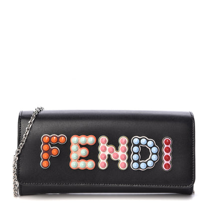 Fendi Vitello Liberty Fun Fair Studded Continental Wallet On Chain Black Multicolor 1 of 9