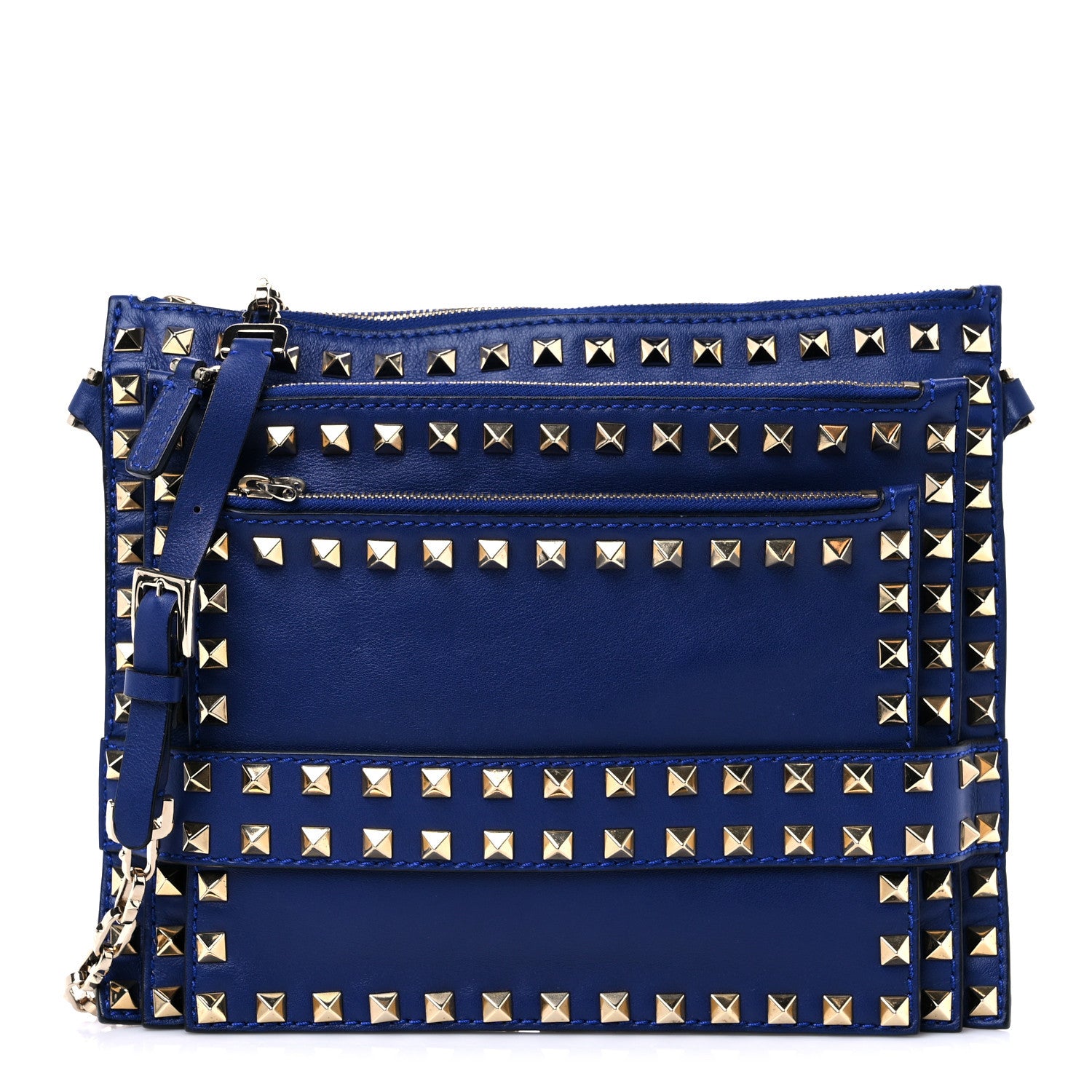 Valentino Garavani Vitello Rockstud Triple Zip Crossbody Bag Blue Delft 1 of 8