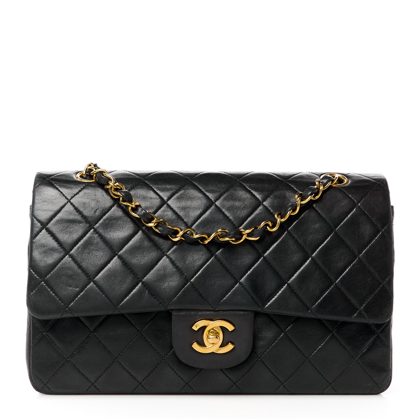 Lambskin Quilted Medium Double Flap Black