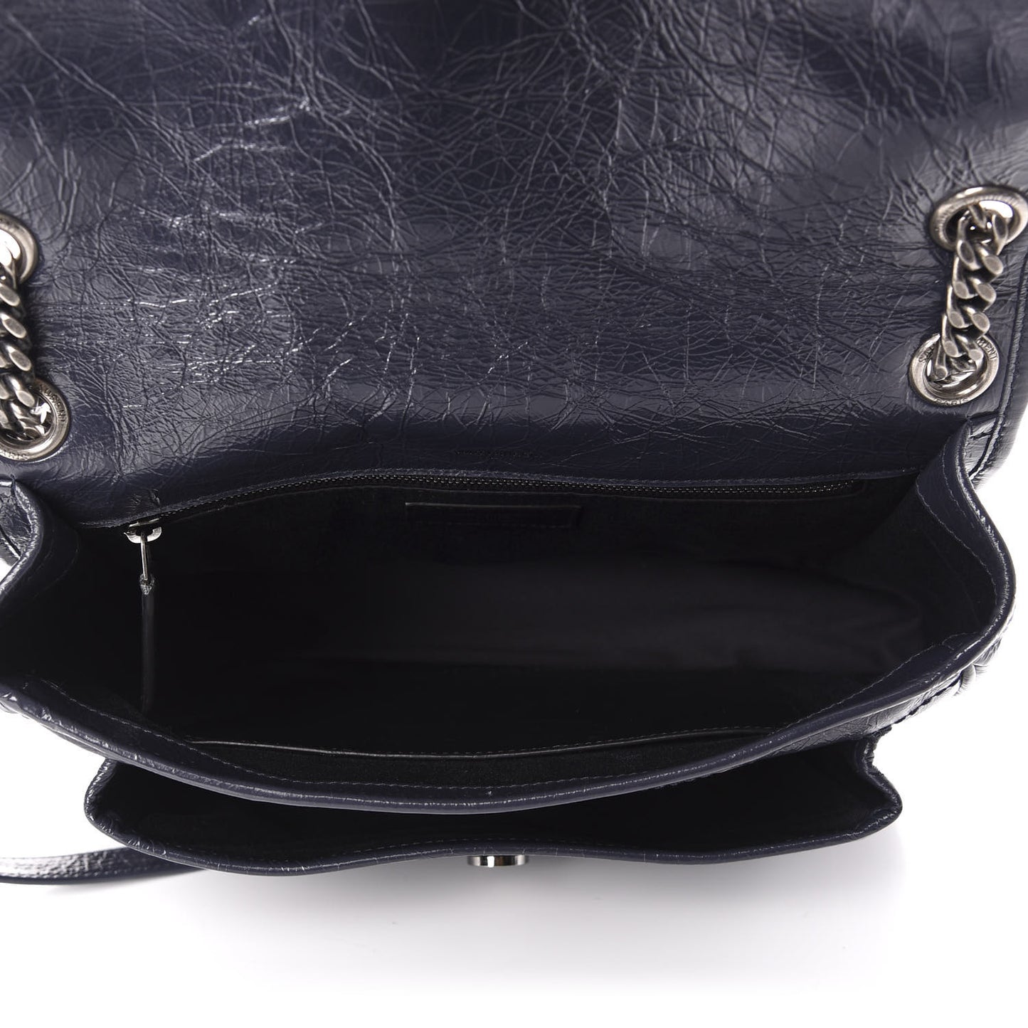Crinkled Calfskin Matelasse Monogram Medium Niki Chain Satchel Deep Marine