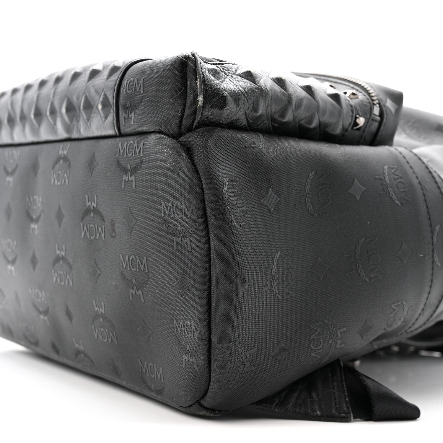 MCM Nylon Monogram Studded Stark Medium Backpack Black 9 of 16