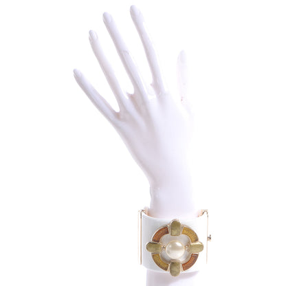 Chanel Resin Gripoix Pearl Wide Cuff White Gold 2 of 5
