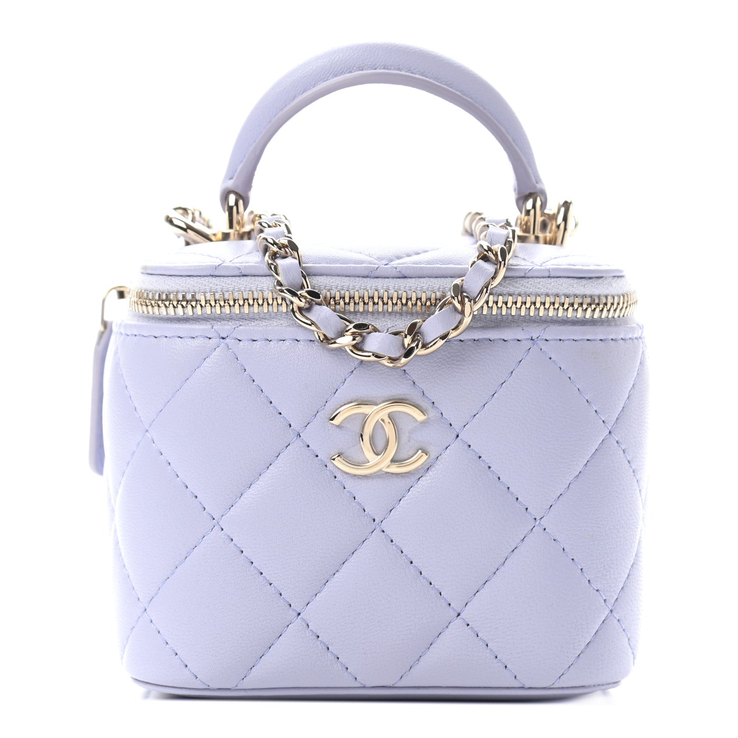 Chanel Lambskin Quilted Top Handle Mini Vanity Case With Chain Light Purple 1 of 9