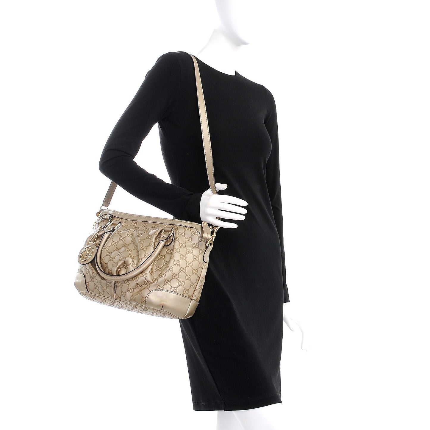 Metallic Soft Guccissima Medium Sukey Top Handle Bag Champagne
