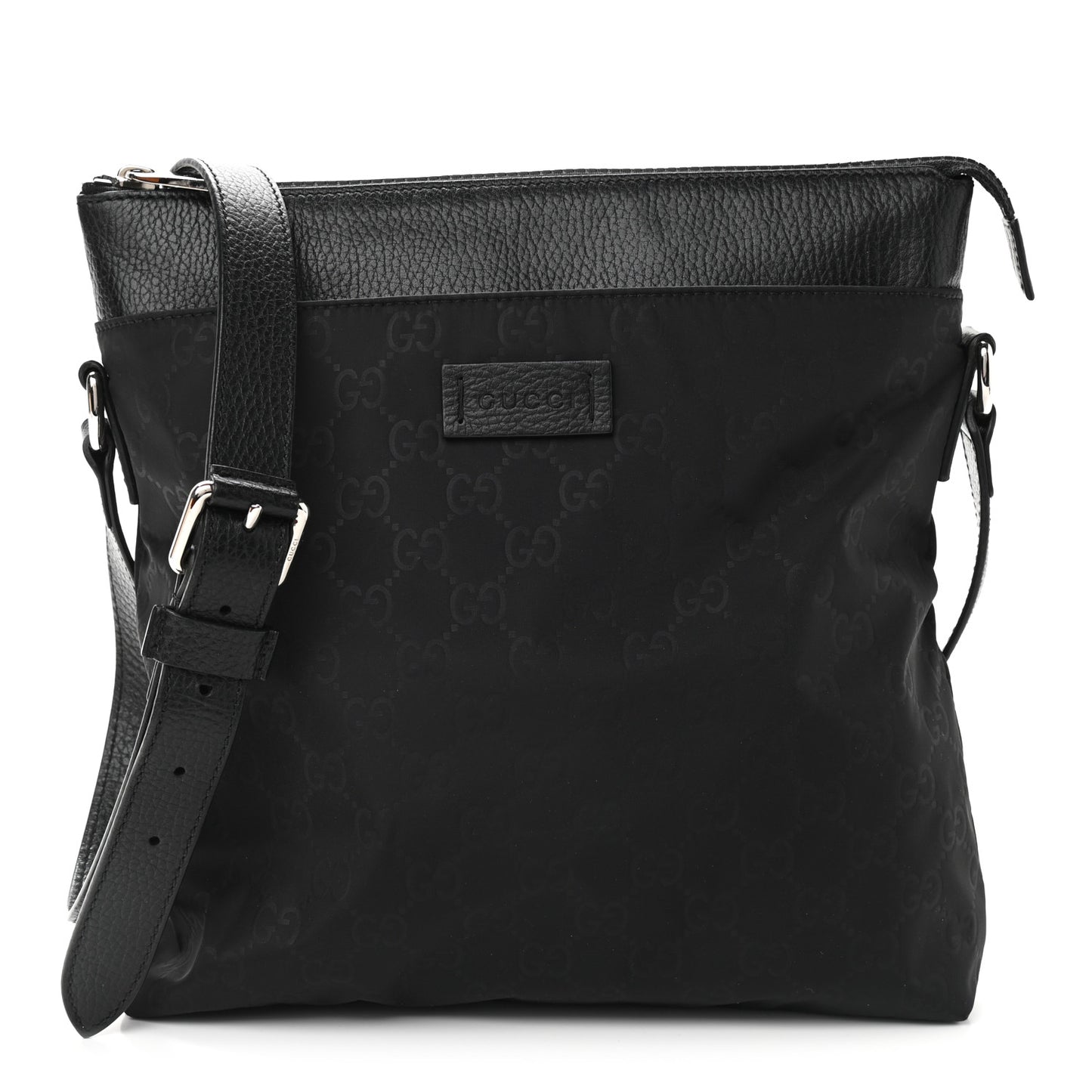 Nylon Monogram Dollar Calfskin Flat Messenger Bag Black