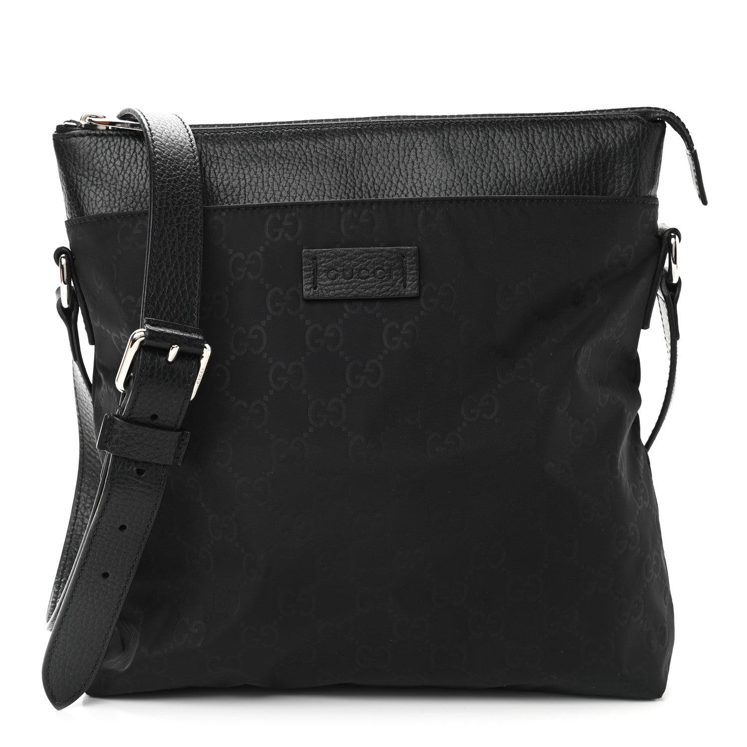 Gucci Nylon Monogram Dollar Calfskin Flat Messenger Bag Black 1 of 9