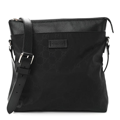 Gucci Nylon Monogram Dollar Calfskin Flat Messenger Bag Black 1 of 9