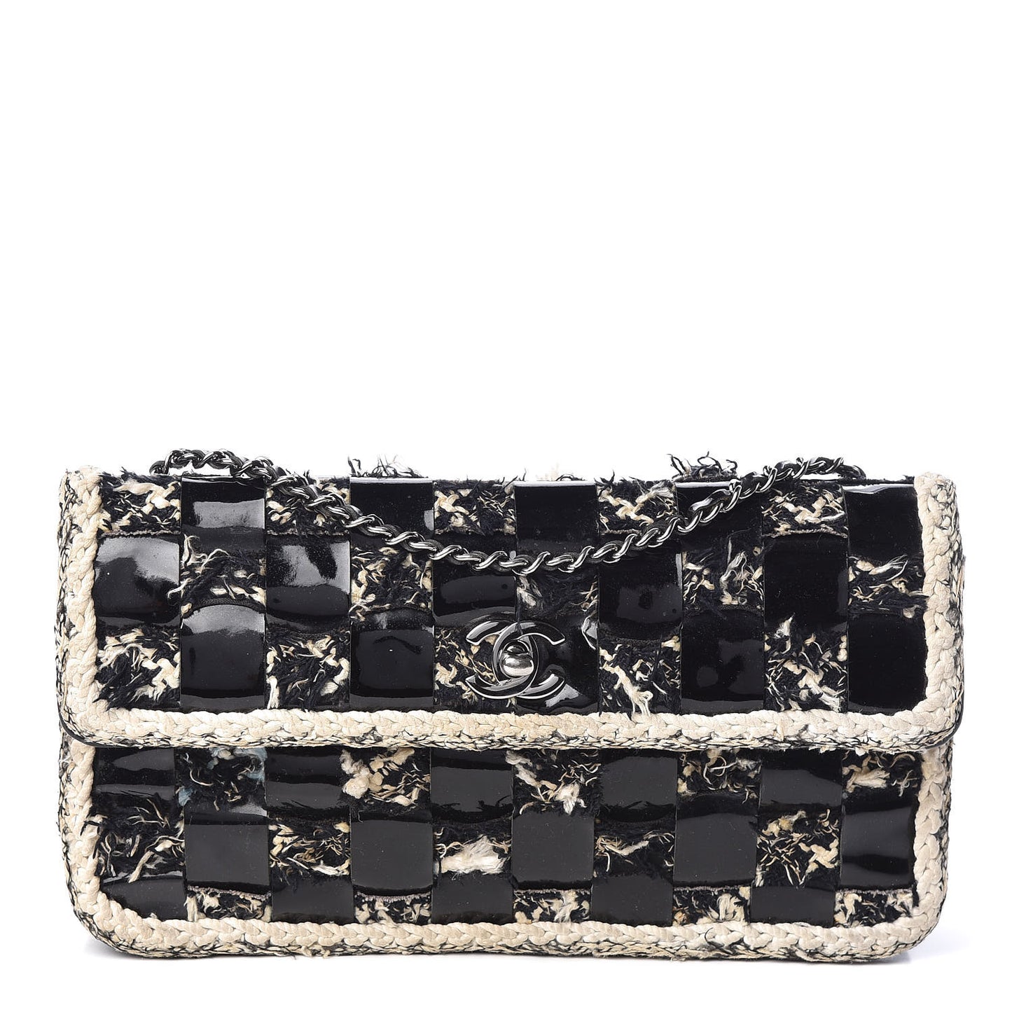 Tweed Vinyl Woven Medium Single Flap Black White