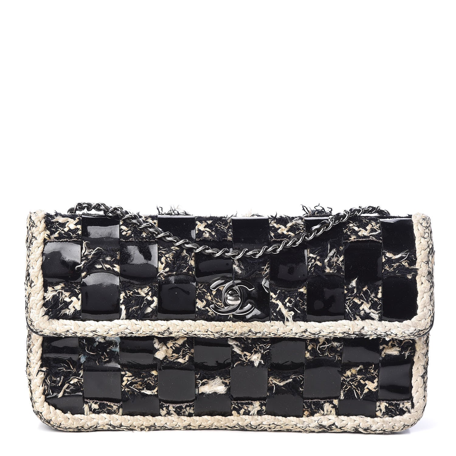 Chanel Tweed Vinyl Woven Medium Single Flap Black White 1 of 19
