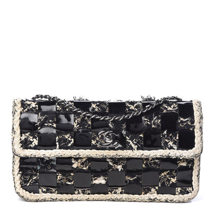 Chanel Tweed Vinyl Woven Medium Single Flap Black White 1 of 19