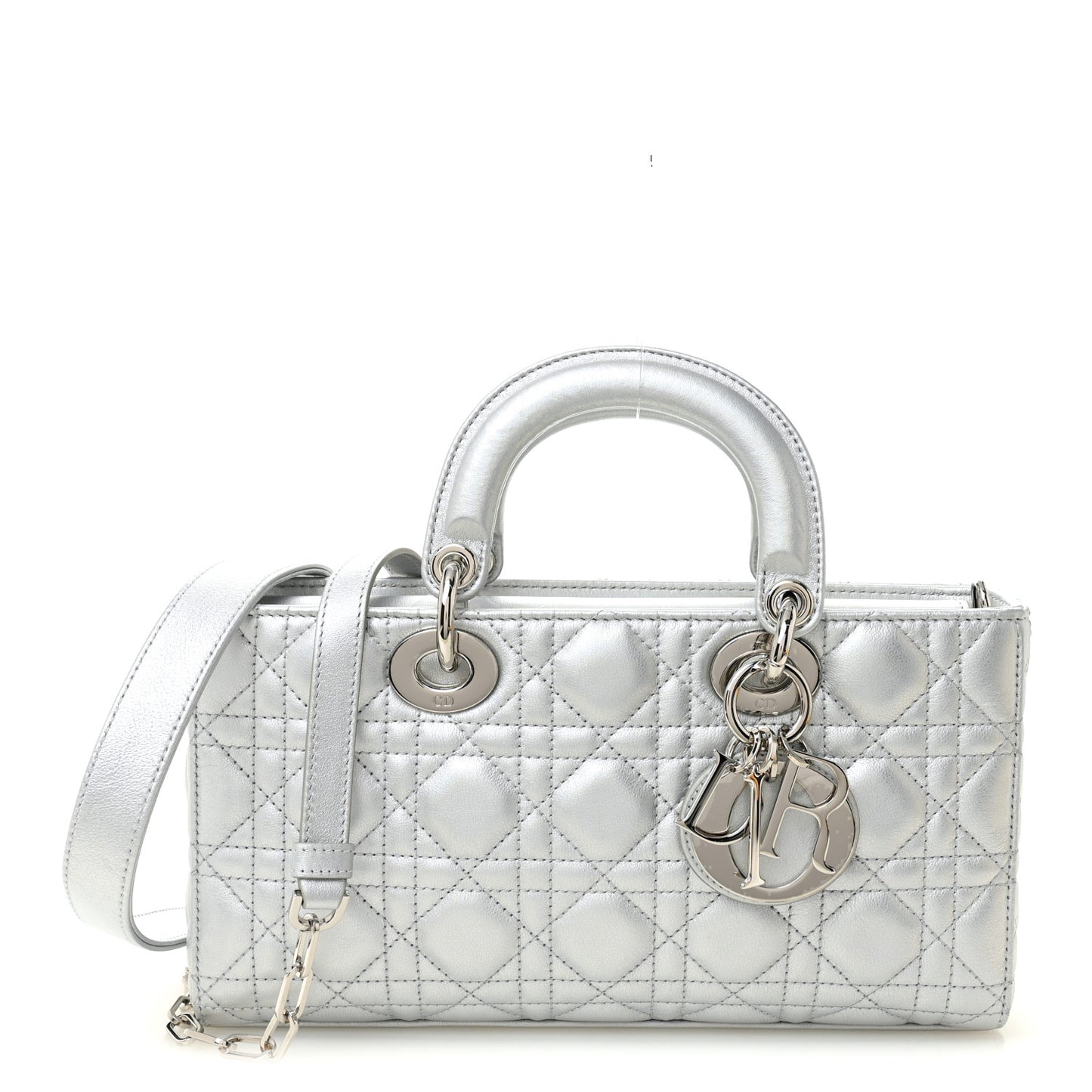 Iridescent Metallic  Lambskin Cannage Medium Lady D-Joy Silver