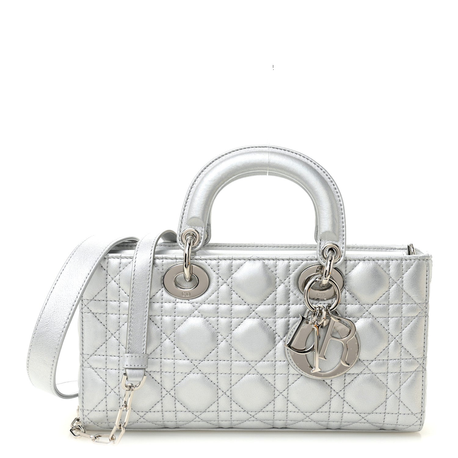 Christian Dior Iridescent Metallic  Lambskin Cannage Medium Lady D-Joy Silver 1 of 10