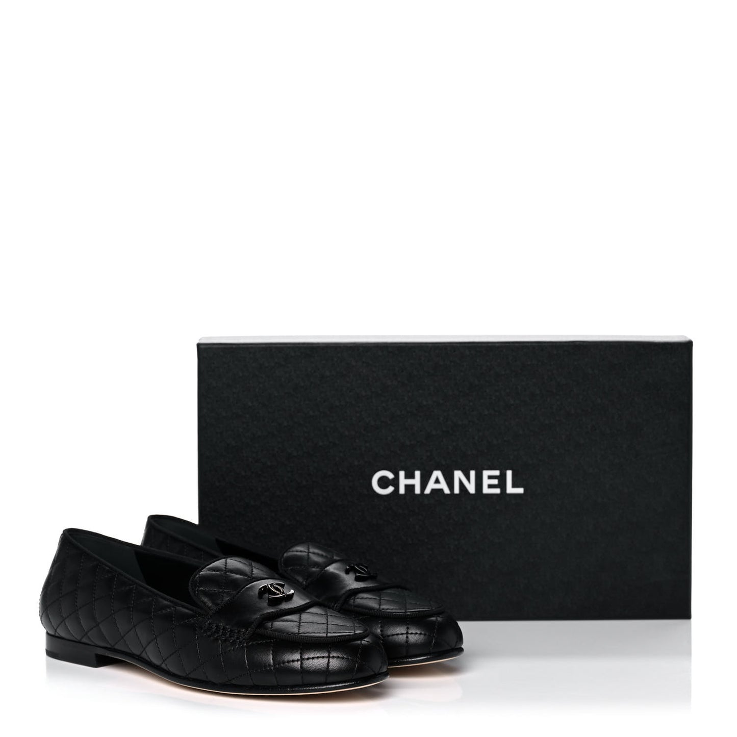 Lambskin Quilted CC Loafers 38.5 Black