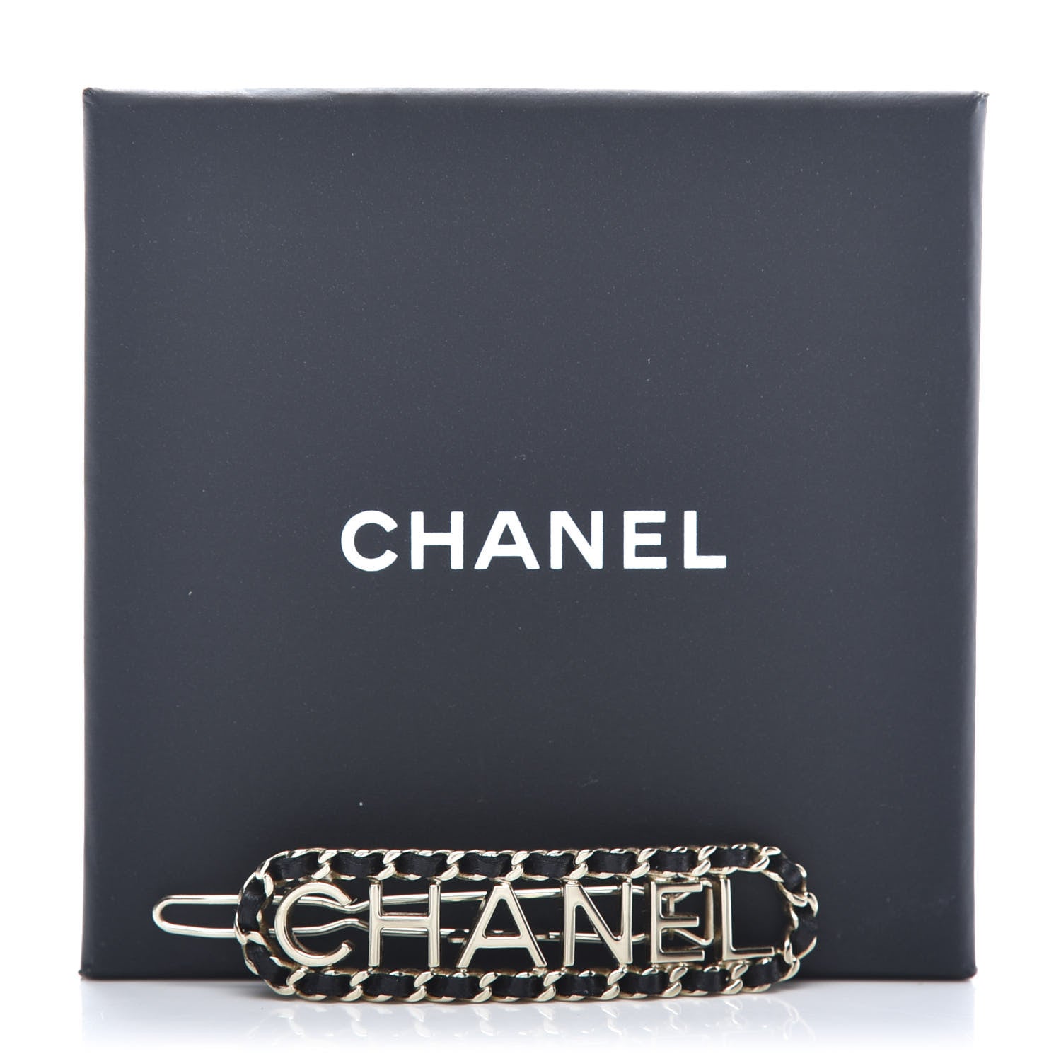 Chanel Metal Lambskin Vintage Allure Logo Hair Clip Black Gold 4 of 4