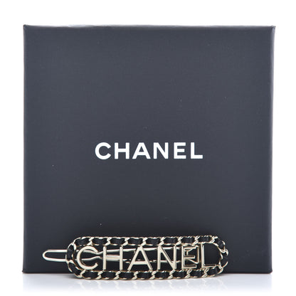 Chanel Metal Lambskin Vintage Allure Logo Hair Clip Black Gold 4 of 4