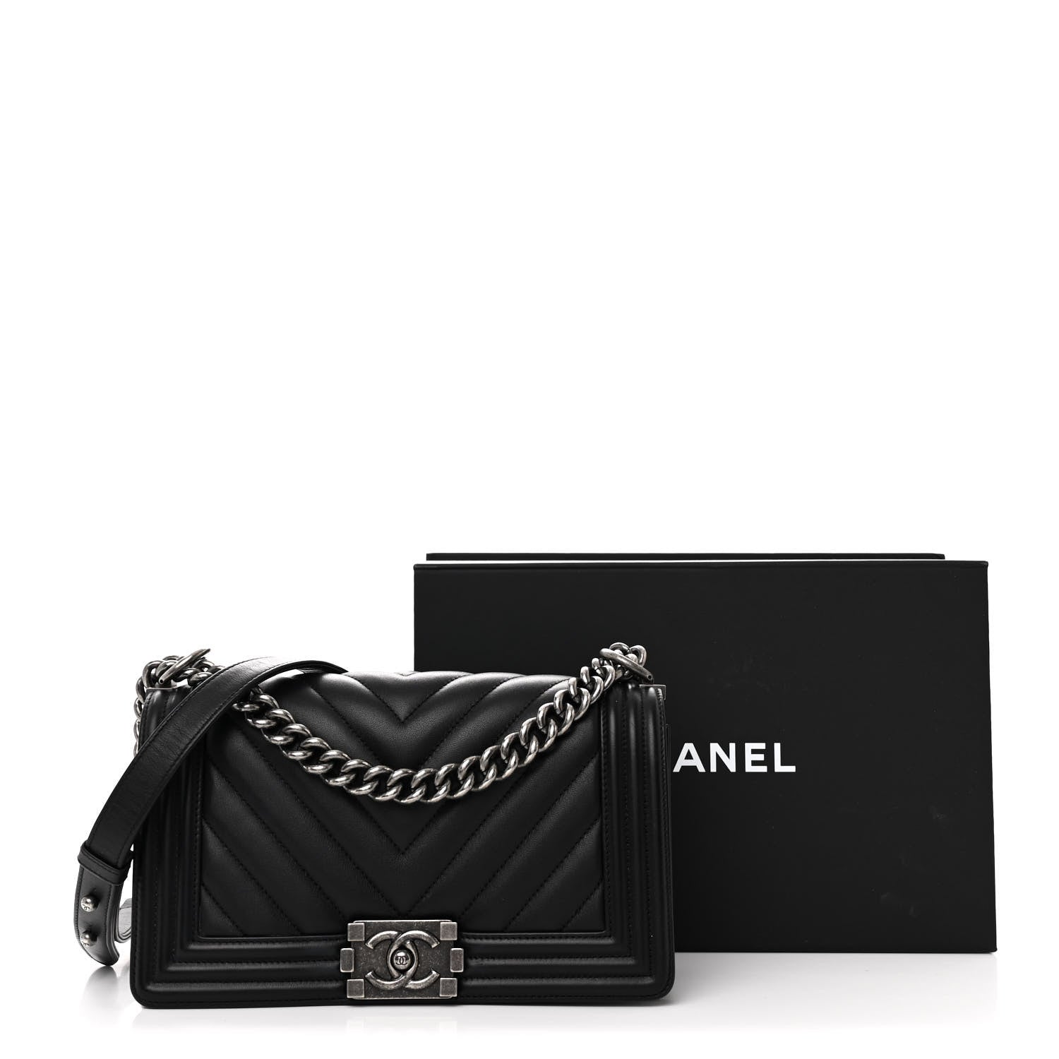 Chanel Lambskin Chevron Quilted Medium Boy Flap Black 13 of 13