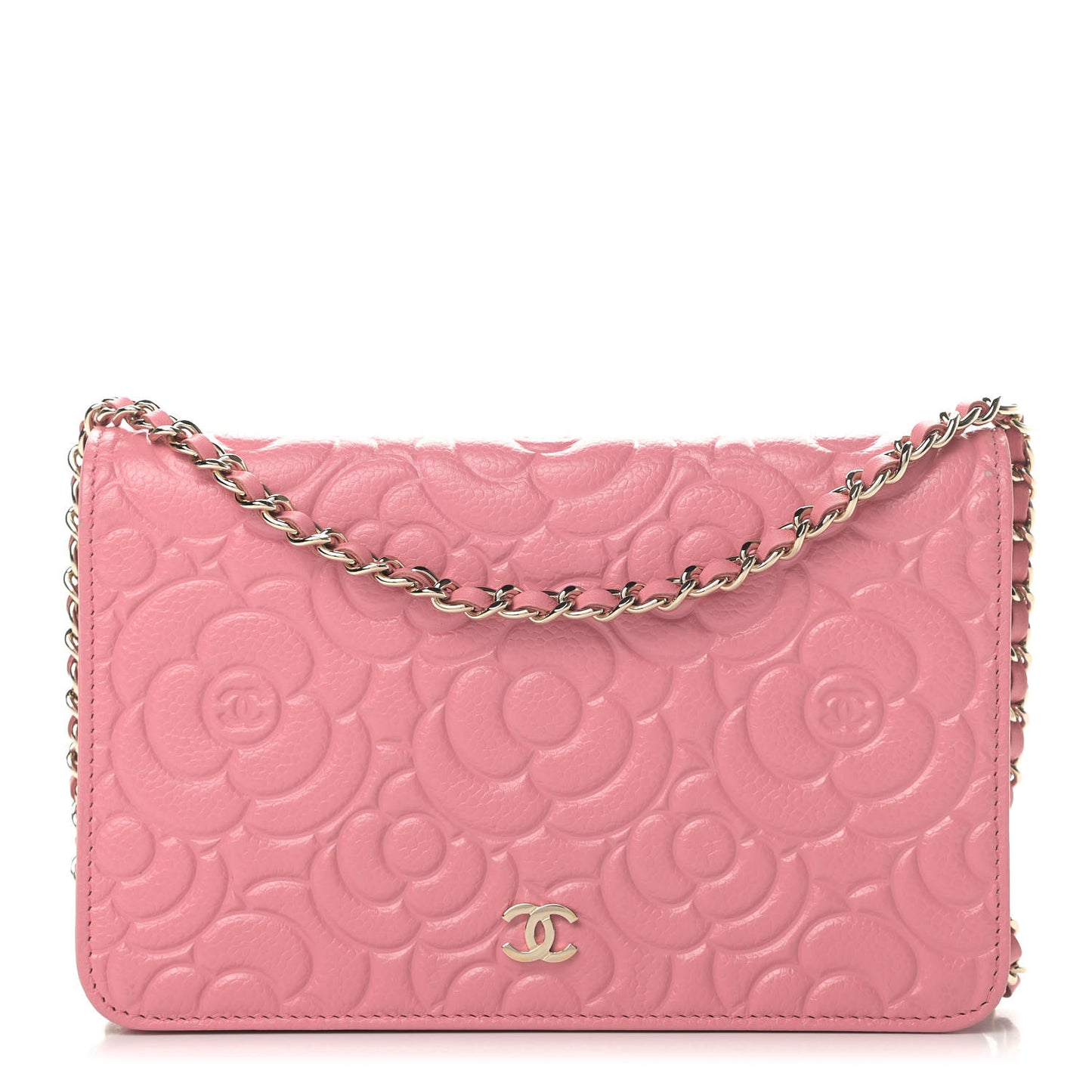 Caviar Camellia Embossed Wallet On Chain WOC Light Pink