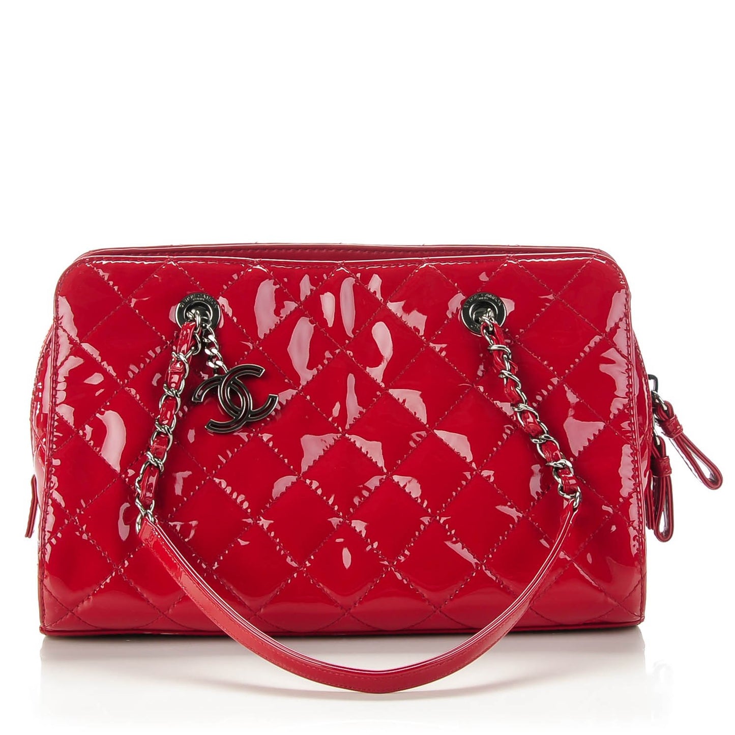 Patent Quilted Small CC Angle Tote Red