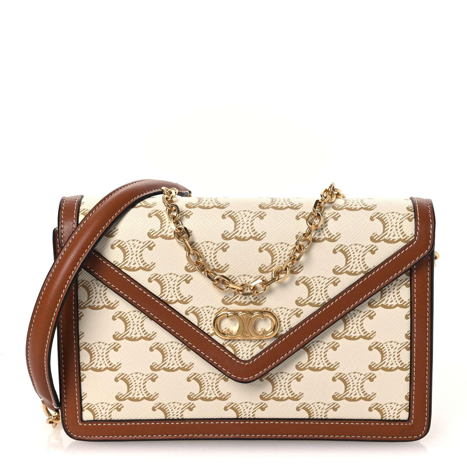 Celine Triomphe Canvas Calfskin Maillon Wallet on Chain White 1 of 12