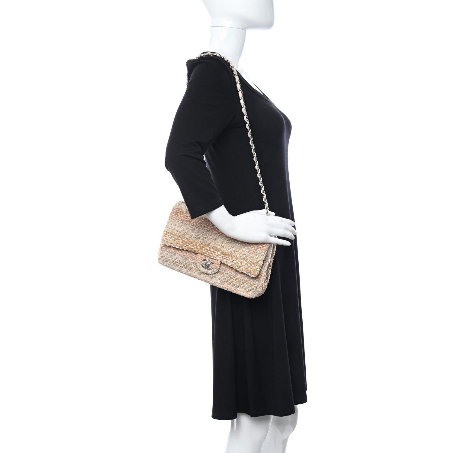 Chanel Tweed Quilted Medium Double Flap Beige Ecru Pink 2 of 11