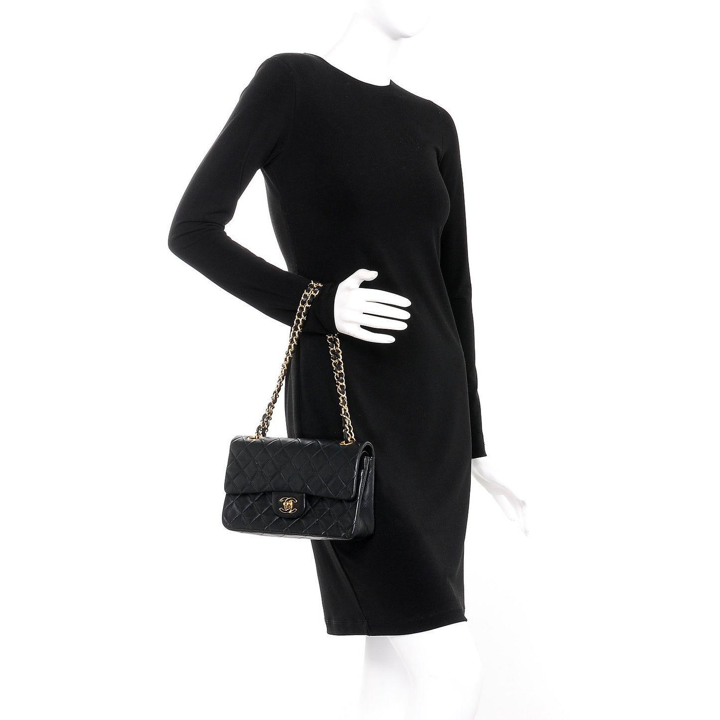 Lambskin Quilted Small Double Flap Black