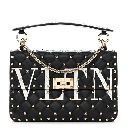 Valentino Garavani Lambskin VLTN Print Medium Rockstud Spike Shoulder Bag Black 1 of 10