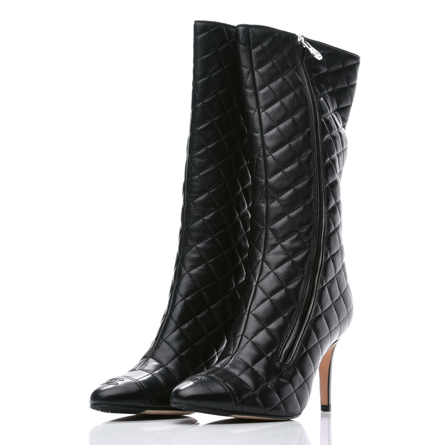 Chanel Lambskin Quilted CC Cap Toe Boots 38.5 Black 2 of 8