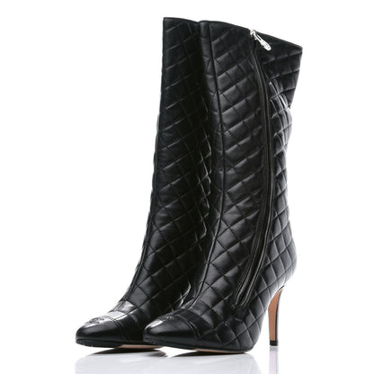 Chanel Lambskin Quilted CC Cap Toe Boots 38.5 Black 2 of 8