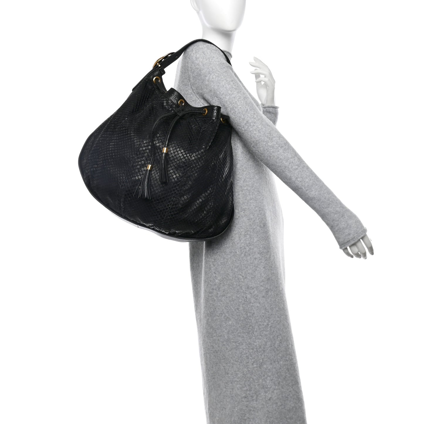 Snakeskin Medium Interlocking Icon Shoulder Bag Black