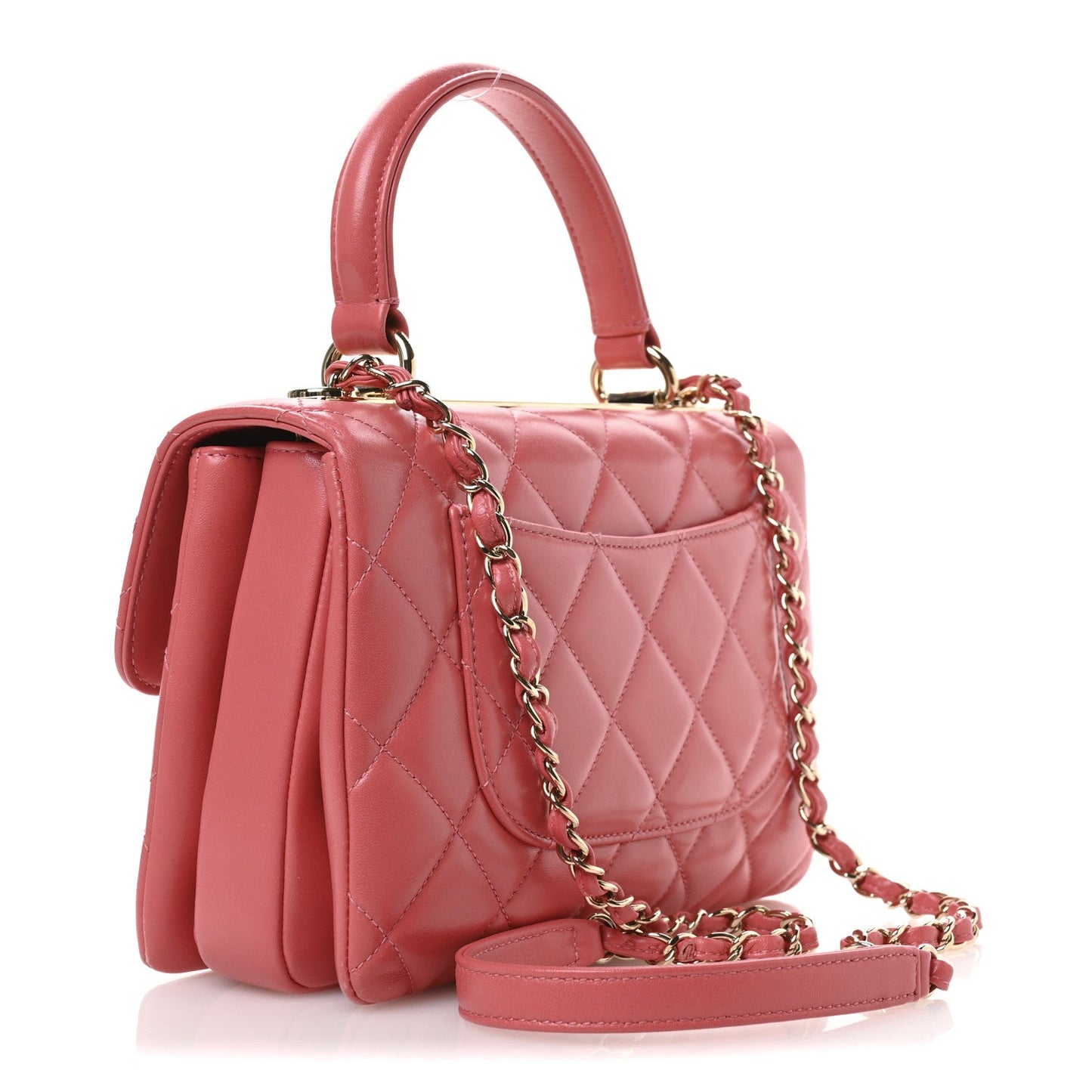 Lambskin Quilted Small Trendy CC Flap Dual Handle Bag Coral