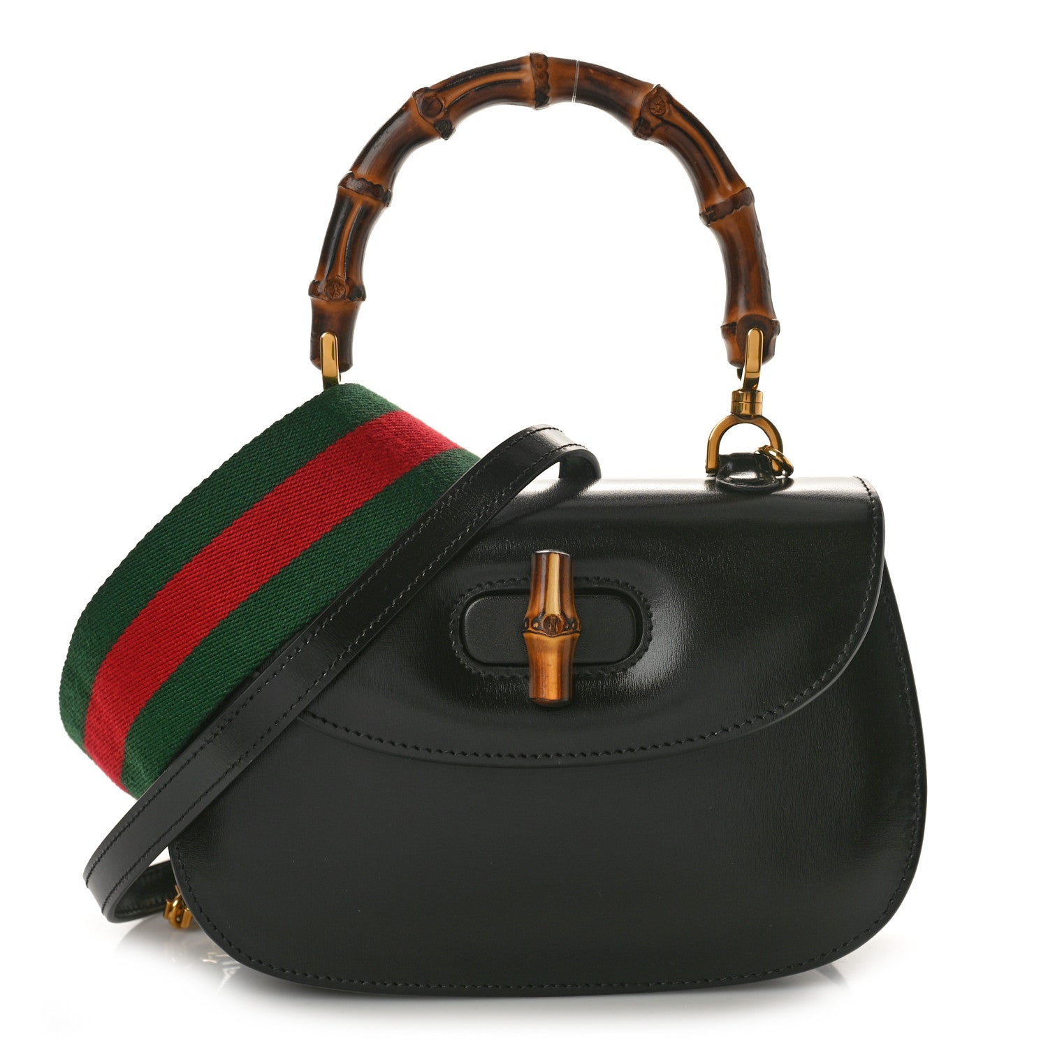 Gucci Boarded Dyana Lux Calfskin Web Small Bamboo 1947 Top Handle Bag Black 1 of 12