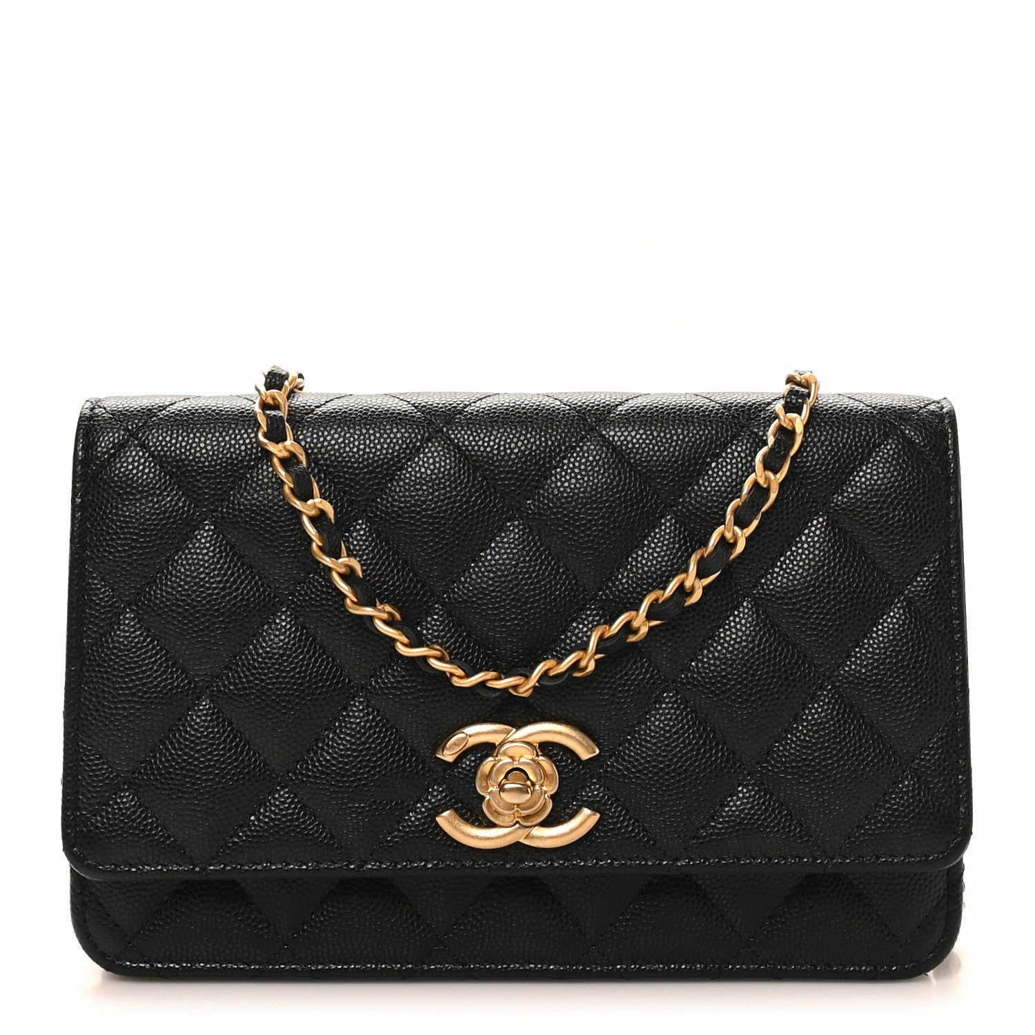 Chanel Caviar Quilted Camellia Wallet On Chain WOC Black 1 of 9