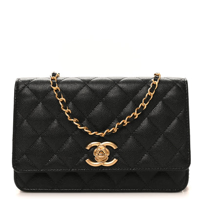 Chanel Caviar Quilted Camellia Wallet On Chain WOC Black 1 of 9