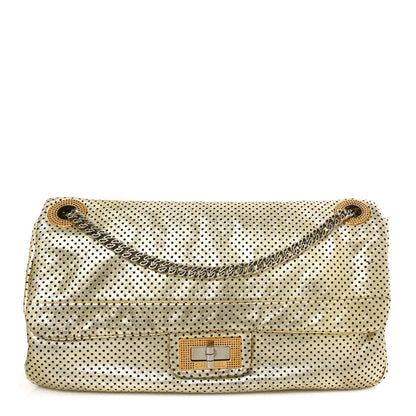 Chanel Metallic Crackled Calfskin Perforated Large Drill Flap Gold 1 of 10